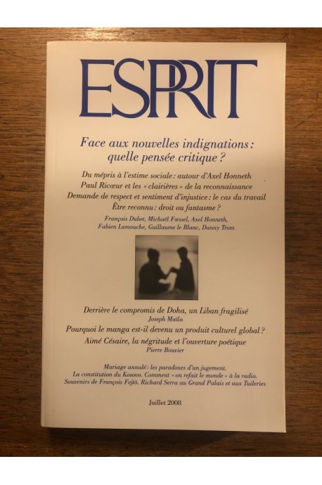 Revue Esprit, Juillet 2008, Face aux nouvelles indignations : quelle pensée critique ?