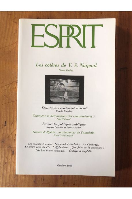 Revue Esprit Octobre 1989 Les colères de V.S. Naipaul