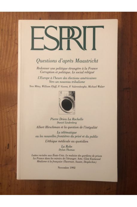 Revue Esprit Novembre 1992 Questions d'après Maastricht