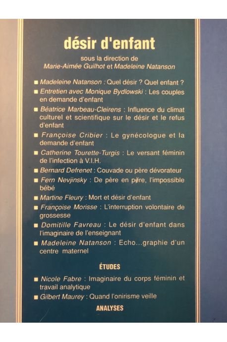 Etudes psychothérapiques Nouvelle série N°1, Désir d'enfant