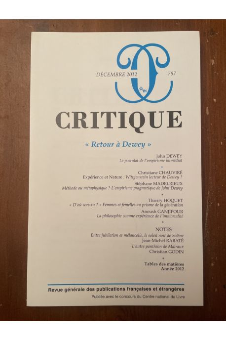 Critique N°787 Décembre 2012, Retour à Dewey