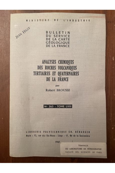 Analyses chimiques des roches volcaniques tertiaires et quaternaires de la France